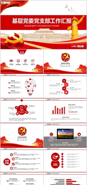 2019基層黨委黨支部工作匯報(bào)新年計(jì)劃工作總結(jié)PPT模板