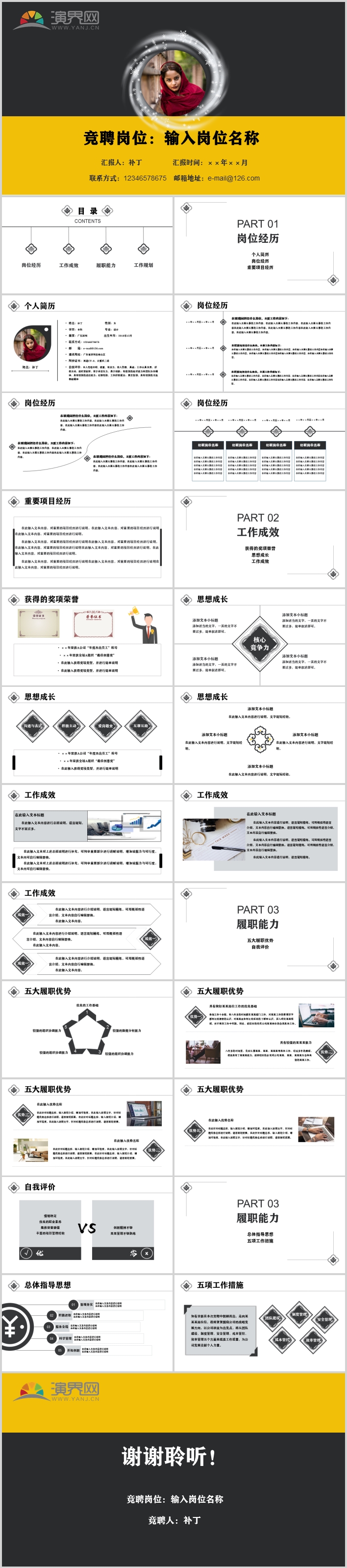 黑白簡約崗位競聘PPT模板