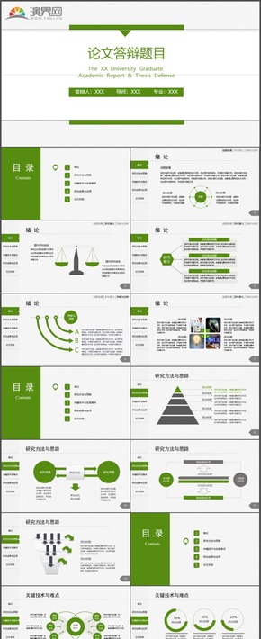 綠色論文答辯畢業(yè)答辯課題研究時尚動態(tài)通用PPT模板10