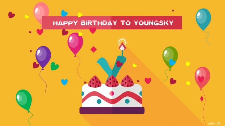 音乐动画卡通纯手绘艳丽色彩生日快乐页