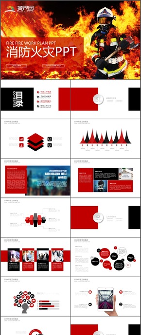 消防火災消防知識講座防火防盜火災預防時尚動態(tài)通用PPT模板9