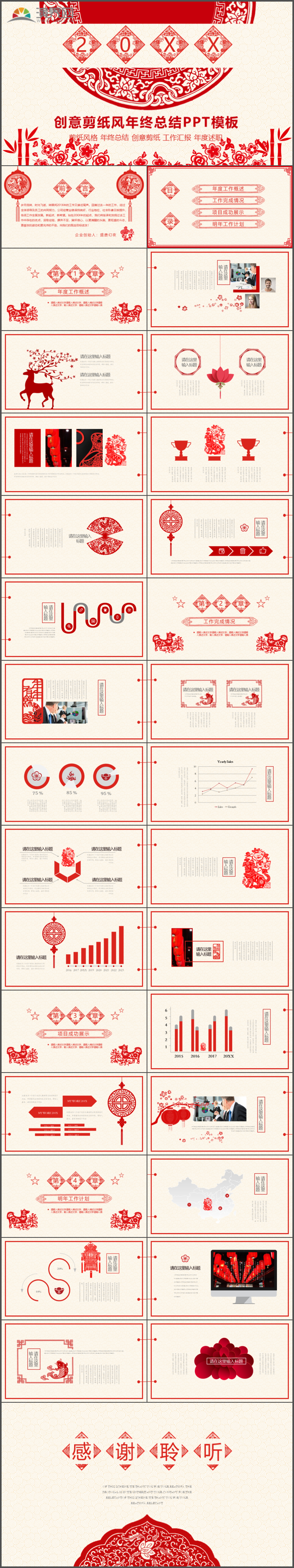 中國(guó)風(fēng)創(chuàng)意剪紙風(fēng)年終總結(jié)工作匯報(bào)年度述職通用PPT模板25