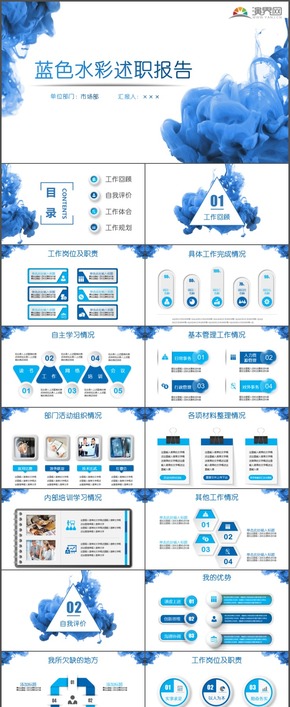 藍色水彩水墨述職報告市場分析數(shù)據報告時尚動態(tài)通用PPT模板43