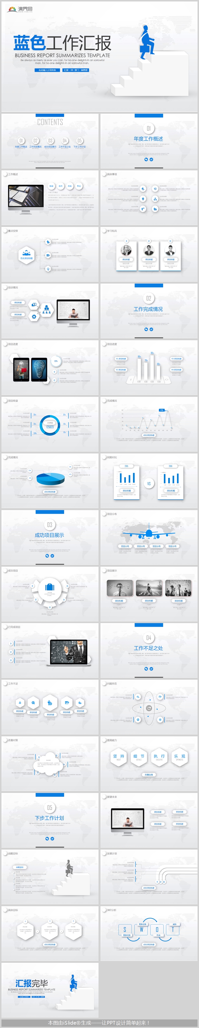 2019藍(lán)色商務(wù)工作總結(jié)匯報PPT模版