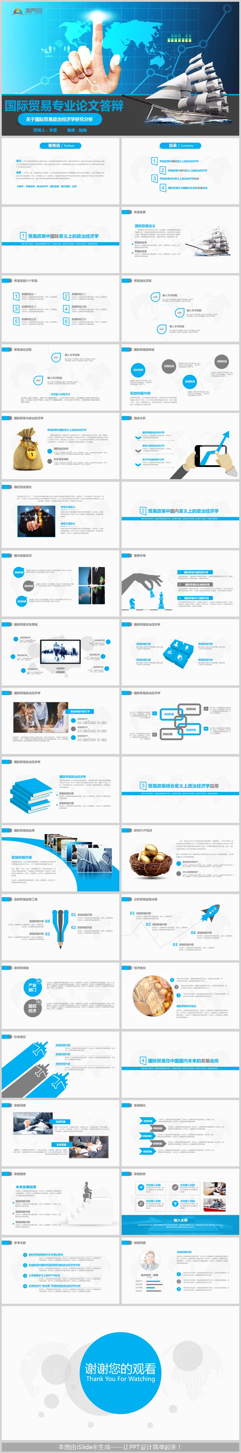 【国际贸易ppt模板】蓝色商务国际贸易专业毕业论文–