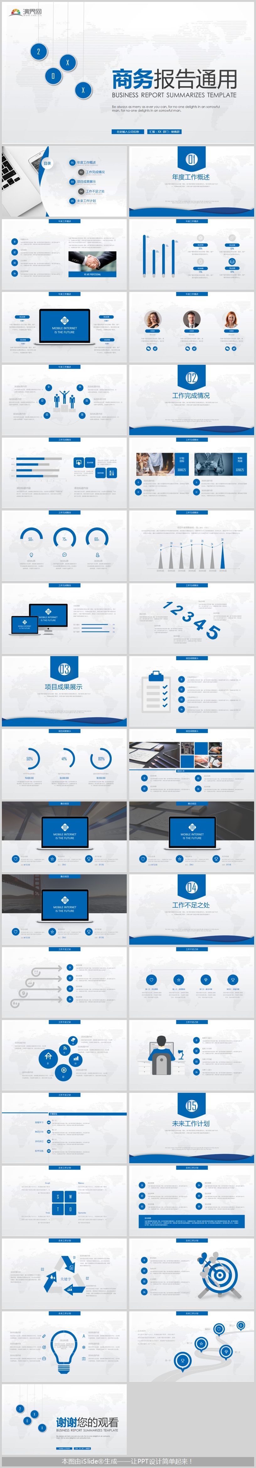 藍色2019商務通用工作匯報PPT模版