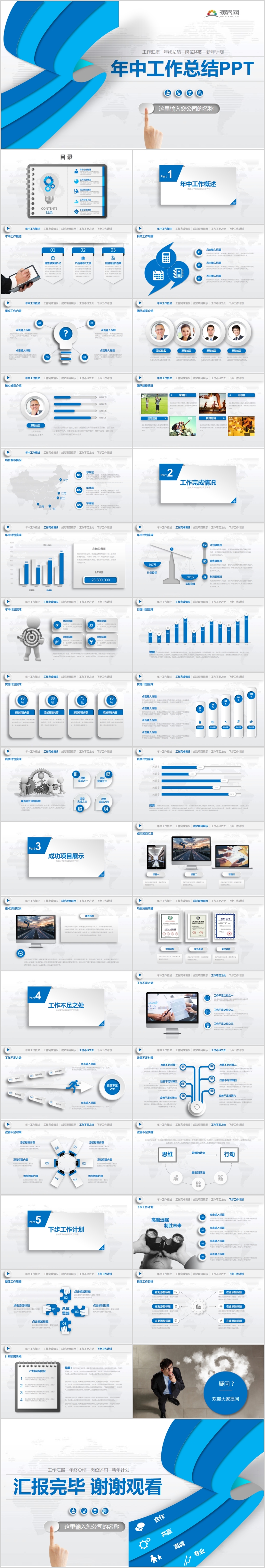 藍色實用年中工作總結(jié)通用PPT模版