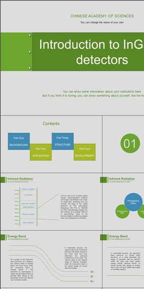 綠色簡約大氣工作匯報學術答辯教育課件紅外探測器PPT模板