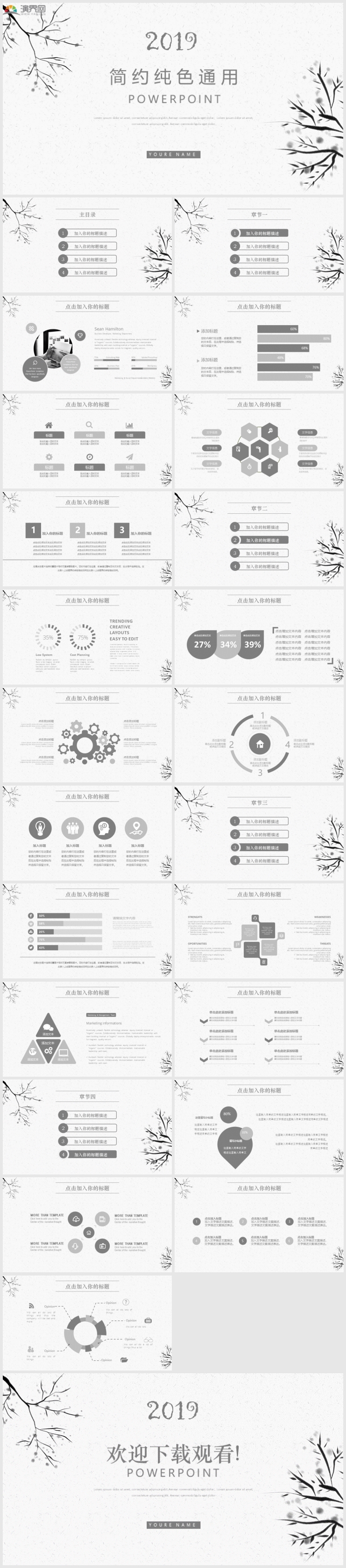 2019簡(jiǎn)約純色通用PPT模板