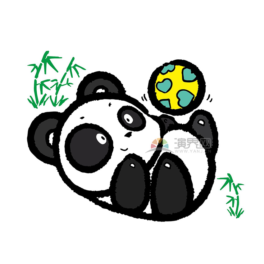 卡通熊貓玩球