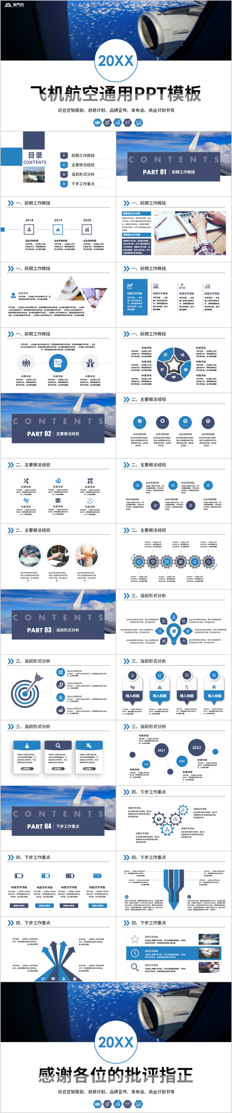 航空飛機航班空運航空公司航空物流總結(jié)匯報PPT模板