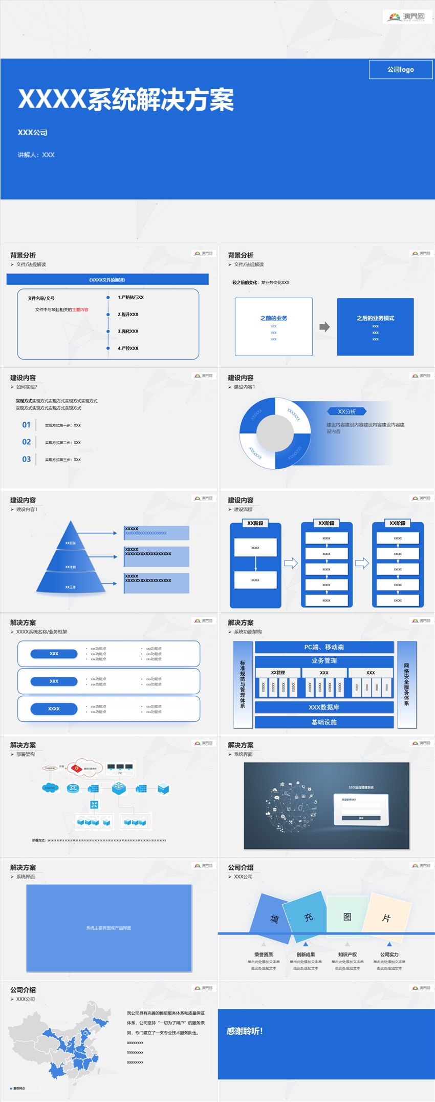藍色極簡信息系統(tǒng)解決方宣講ppt模板