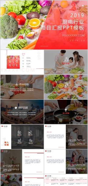 2019年紅色白色IOS風(fēng)廚電行業(yè)項目匯報簡約PPT模板
