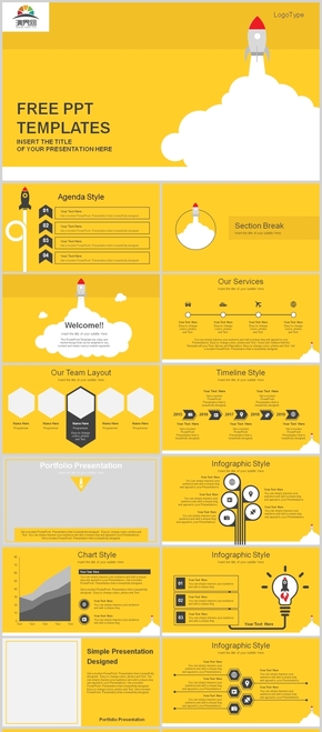橘色小火箭卡通風商務(wù)匯報通用ppt模板