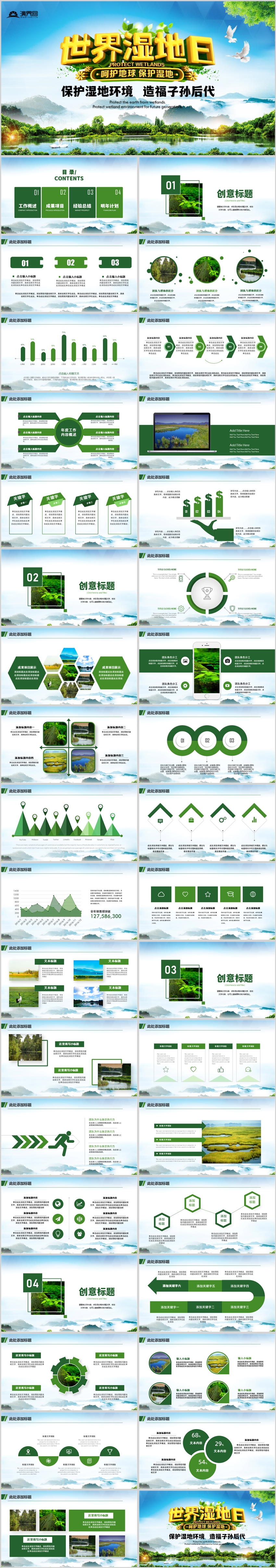 綠色簡(jiǎn)約風(fēng)保護(hù)地球濕地森林宣傳畫冊(cè)PPT模板