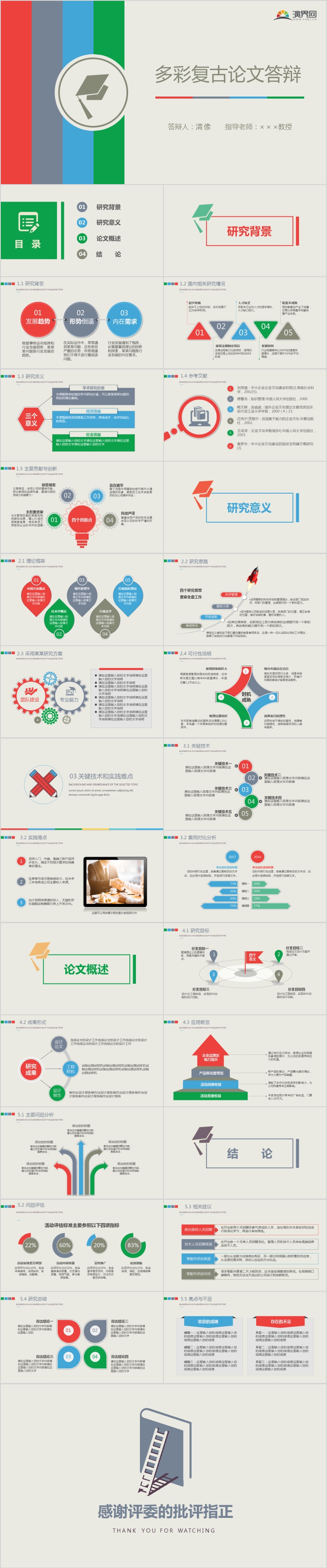 多彩復古論文答辯PPT模板.pptx