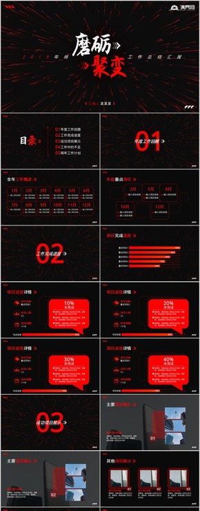 2019紅黑酷炫風格行業(yè)通用年終工作總結匯報PPT模板