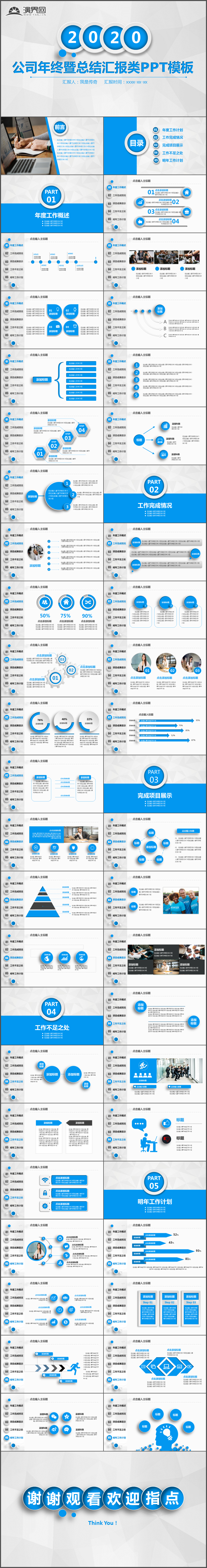 2020經典藍色微粒體商務風年終總結工作總結工作計劃述職報告通用PPT模板