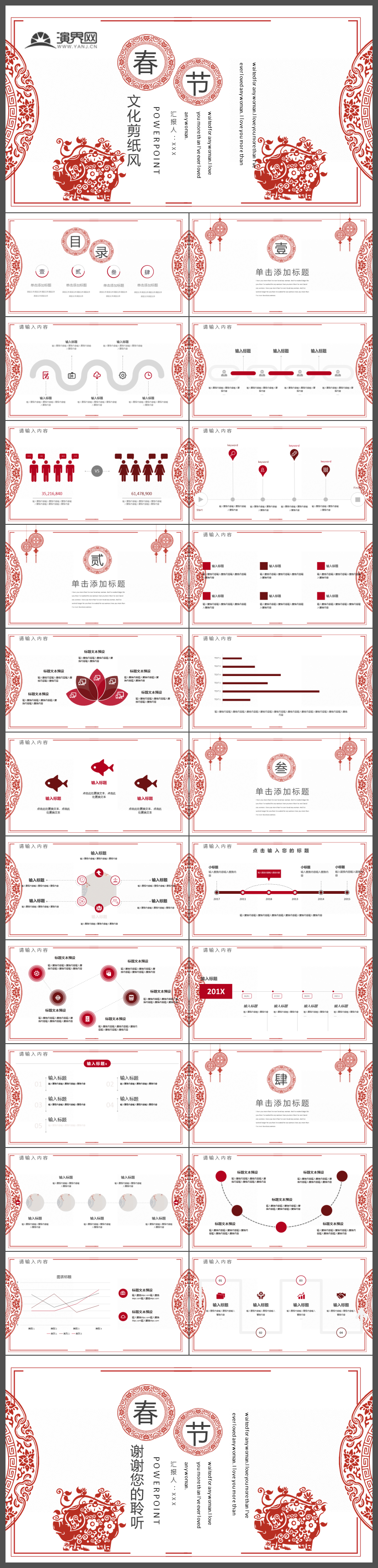 春節(jié)文化剪紙風(fēng)年終總結(jié)匯報(bào)PPT