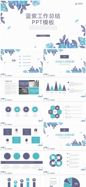 藍紫工作總結(jié)PPT模板
