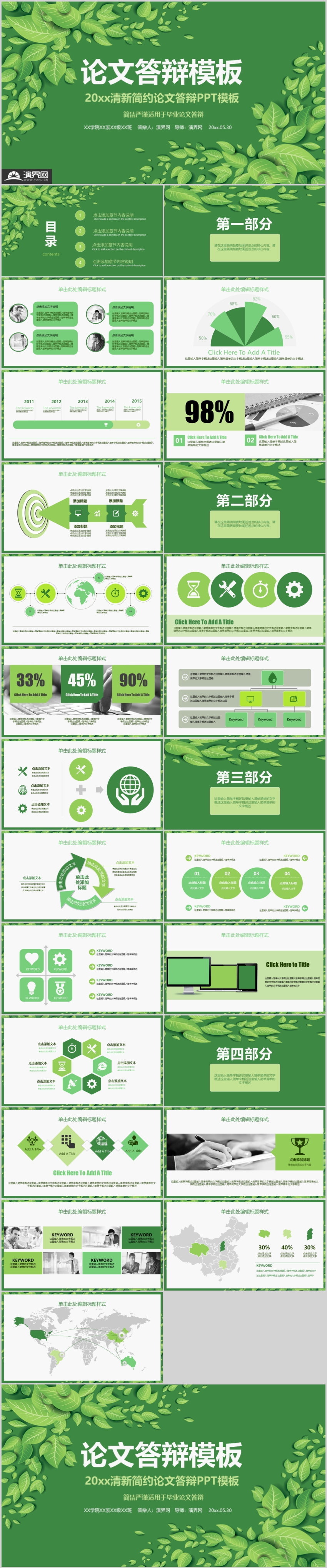 綠色清新畢業(yè)答辯PPT通用模板