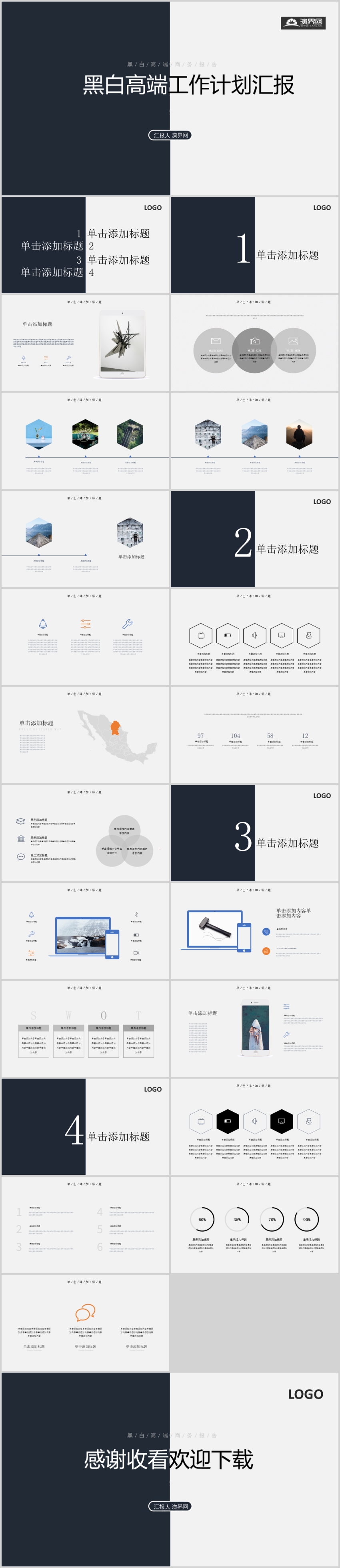 黑白高端工作總結PPT模板