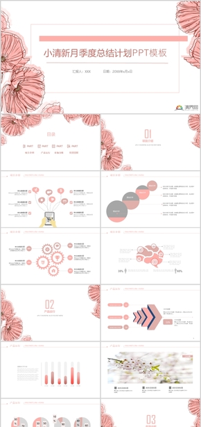 小清新月季度總結(jié)計(jì)劃PPT模板