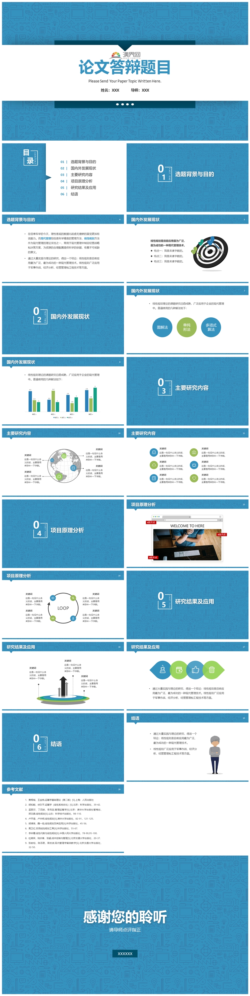 藍色卡通畢業(yè)答辯PPT模板