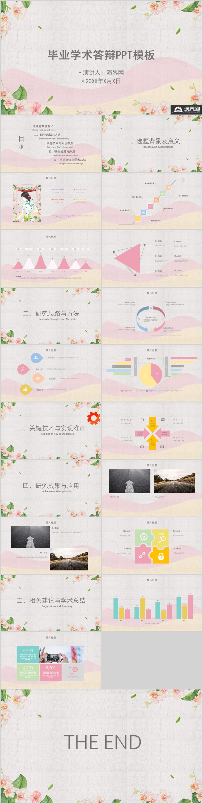 粉色簡約小清新畢業(yè)答辯通用模板