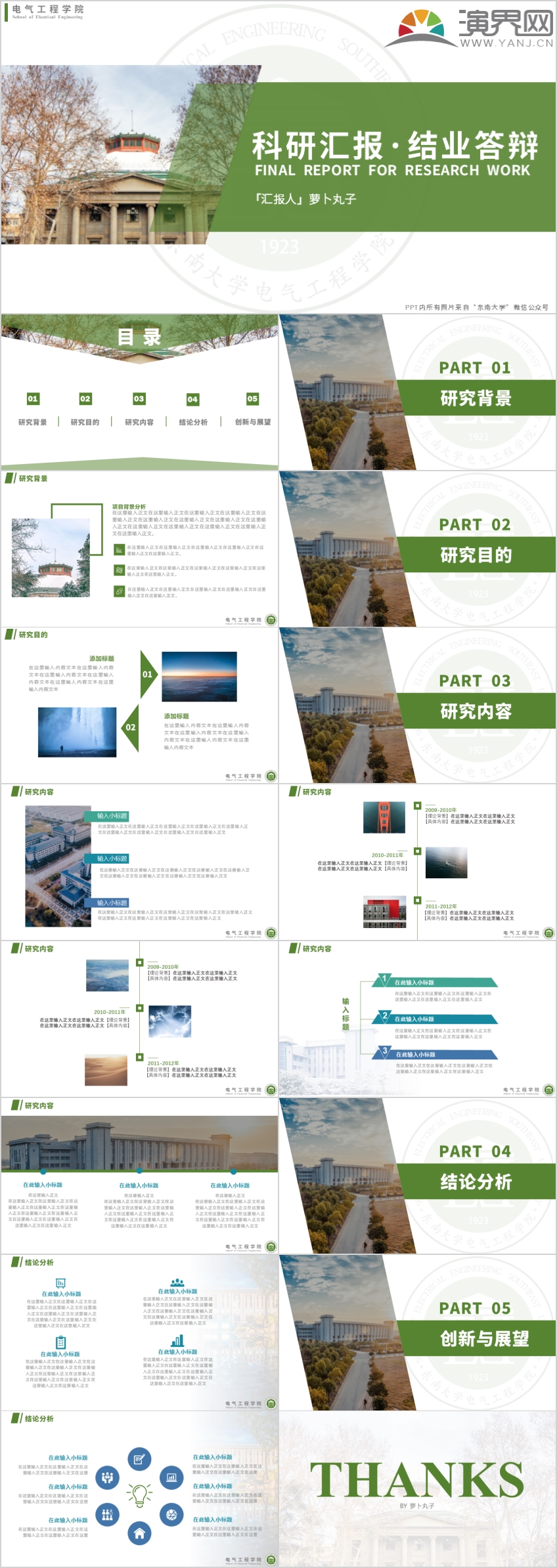 綠色雜志風(fēng)東南大學(xué)畢業(yè)答辯科研匯報(bào)PPT模板