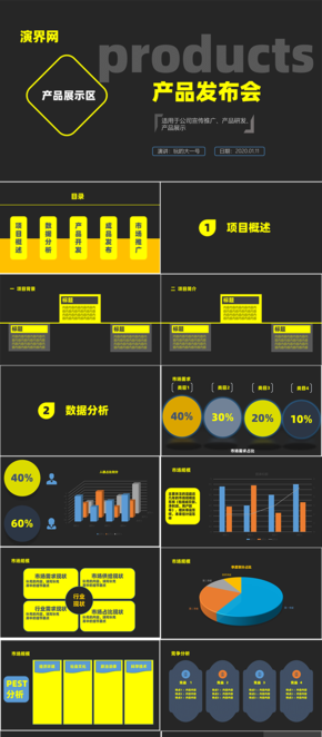 黑黃色產品研發(fā)分析匯報PPT模版