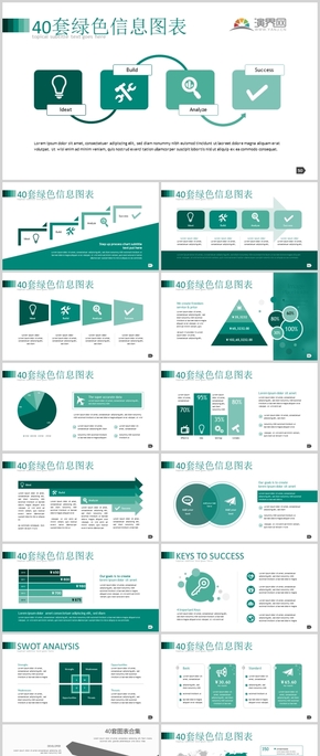 40套綠色信息圖表ppt模板