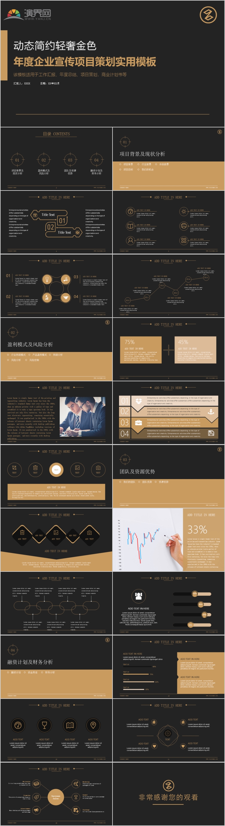 企業(yè)宣傳項(xiàng)目策劃實(shí)用簡(jiǎn)約金色模板