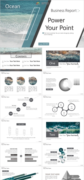 灰色青藍海洋浪花大氣商務(wù)匯報工作總結(jié)PPT模板