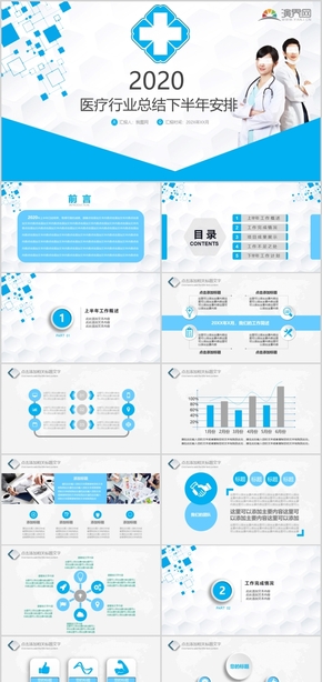 藍色年中醫(yī)療行業(yè)工作總結下半年安排PPT模板
