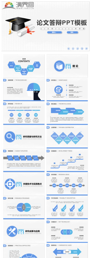 簡(jiǎn)潔實(shí)用藍(lán)白色畢業(yè)答辯PPT模板
