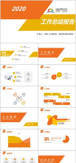 黃橙扁平風商務風工作匯報PPT模板