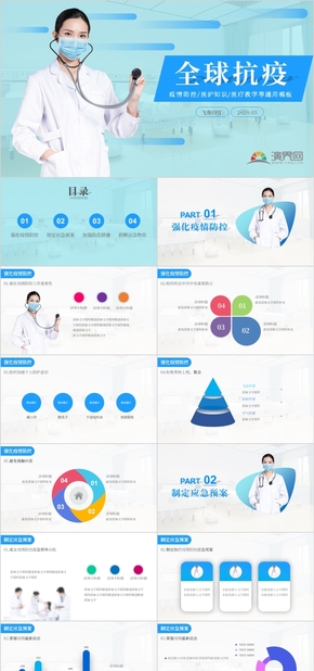 2020年疫情防控全球抗疫醫(yī)護(hù)知識(shí)醫(yī)療教學(xué)通用PPT模板簡(jiǎn)約扁平小清新