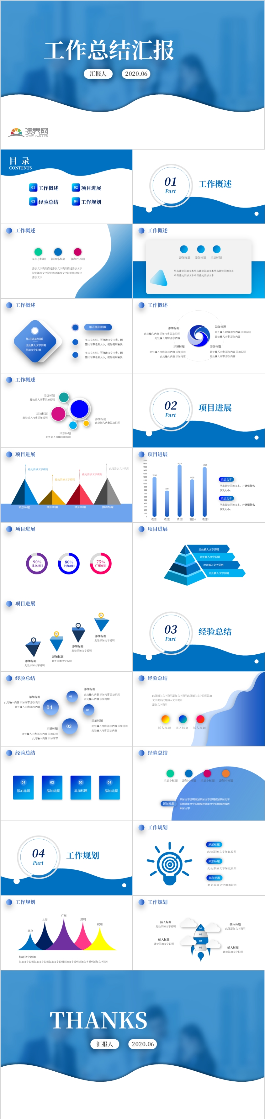 2020年工作總結匯報年終總結述職報告年中總結工作計劃PPT通用模板簡約扁平商務