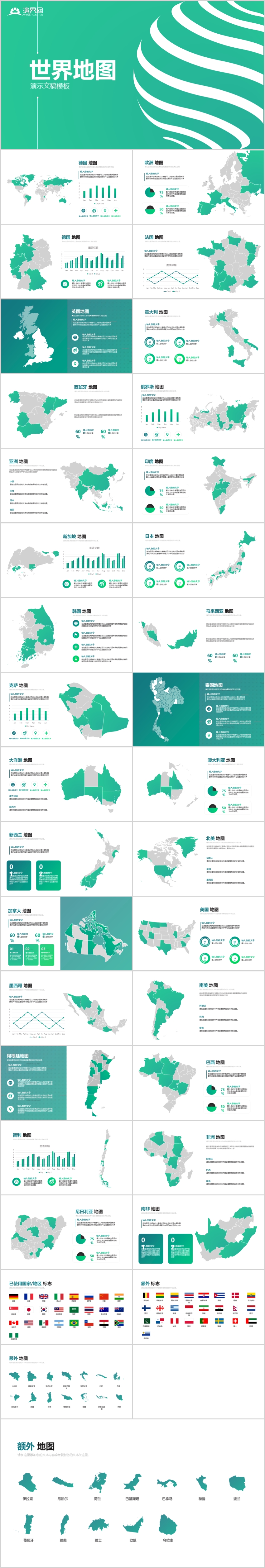 世界地图各国地图图表合集ppt模板