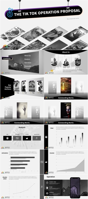 PPT模板抖音風格提案總結(jié)匯報廣告商務(wù)高端簡約黑白影像歐美英文
