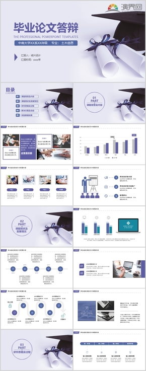 簡約藍色畢業(yè)論文答辯PPT模版