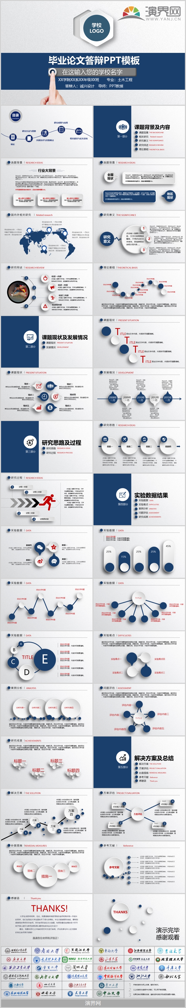 簡約藍(lán)色微立體畢業(yè)論文答辯PPT模版