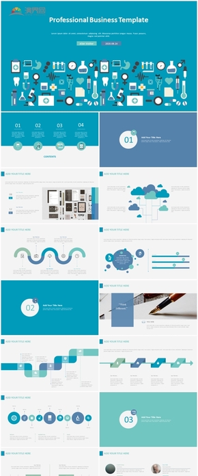 青綠藍三色扁平風(fēng)商務(wù)靜態(tài)PPT模版