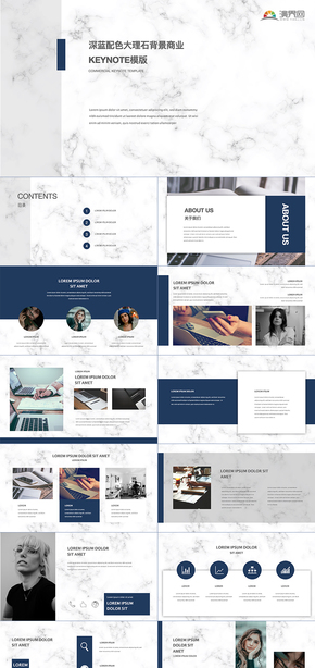 深藍配色大理石背景商業(yè)keynote模版