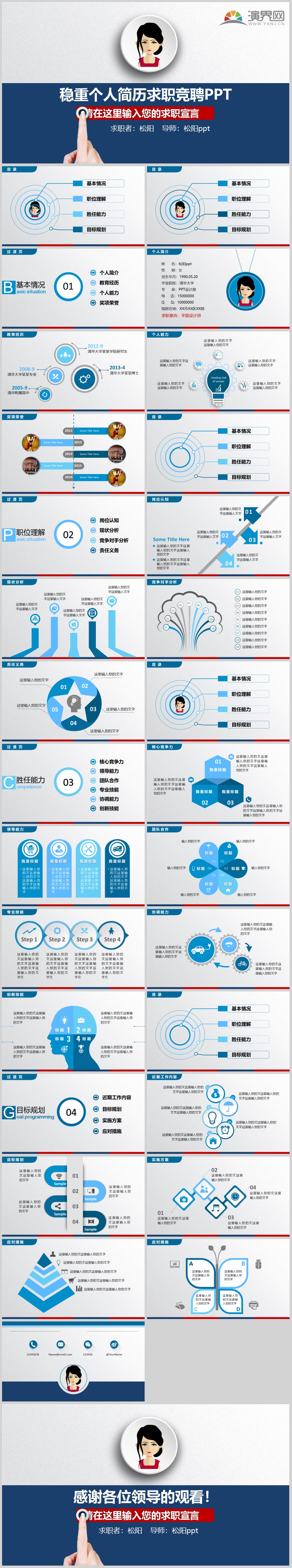 藍(lán)白扁平求職PPT模板