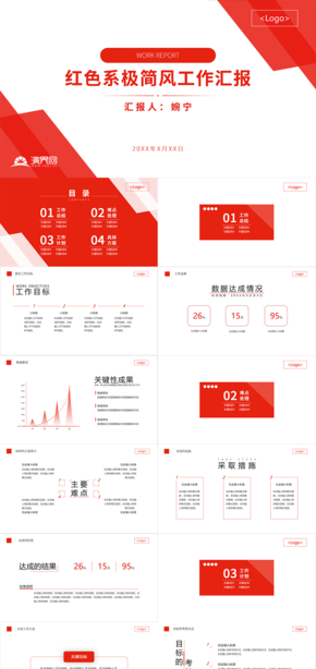 紅色系極簡風工作總結(jié)匯報模板