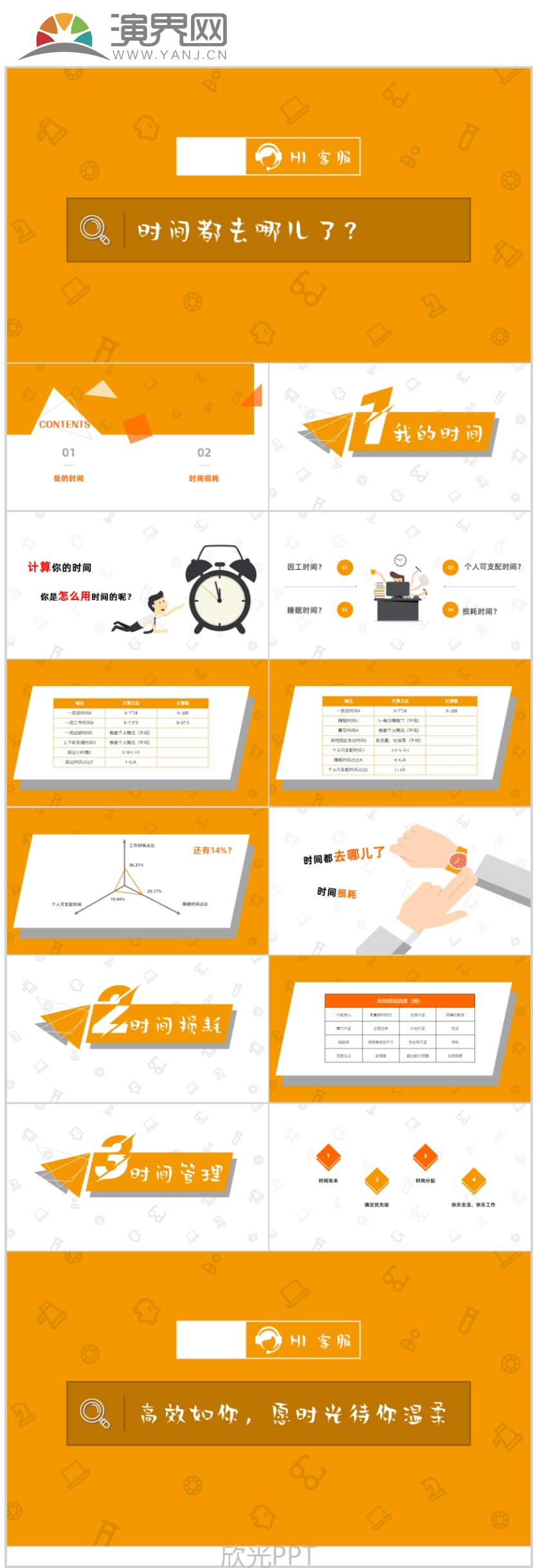 橙色系簡約可愛課件模板-時間管理