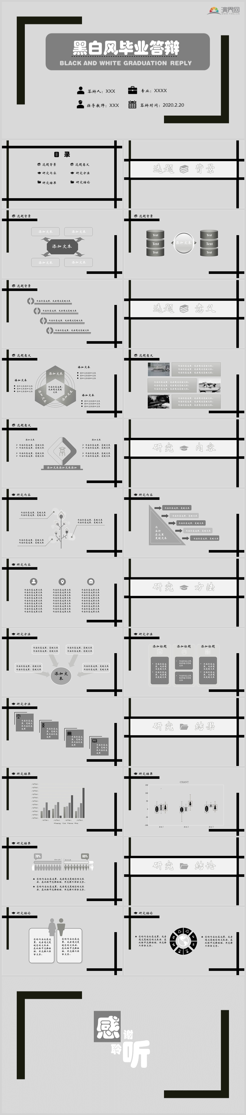 黑白風(fēng)簡約畢業(yè)答辯PPT模板