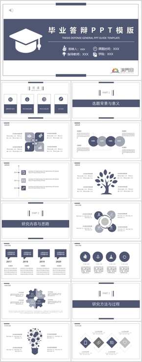 藍(lán)色簡約畢業(yè)答辯ppt模板